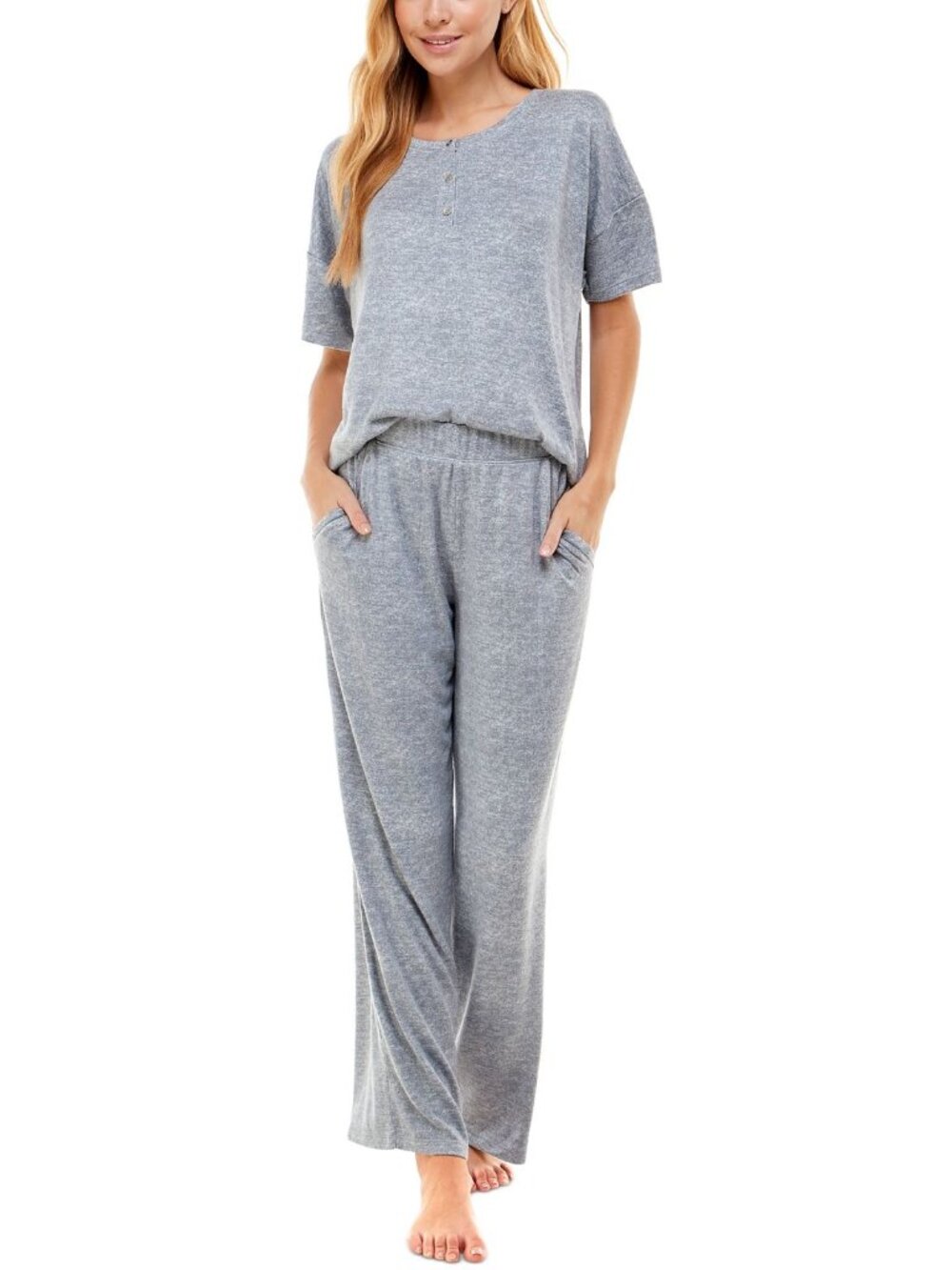 Roudelain Womens Printed Henley Top & Matching Pants Pajama Set